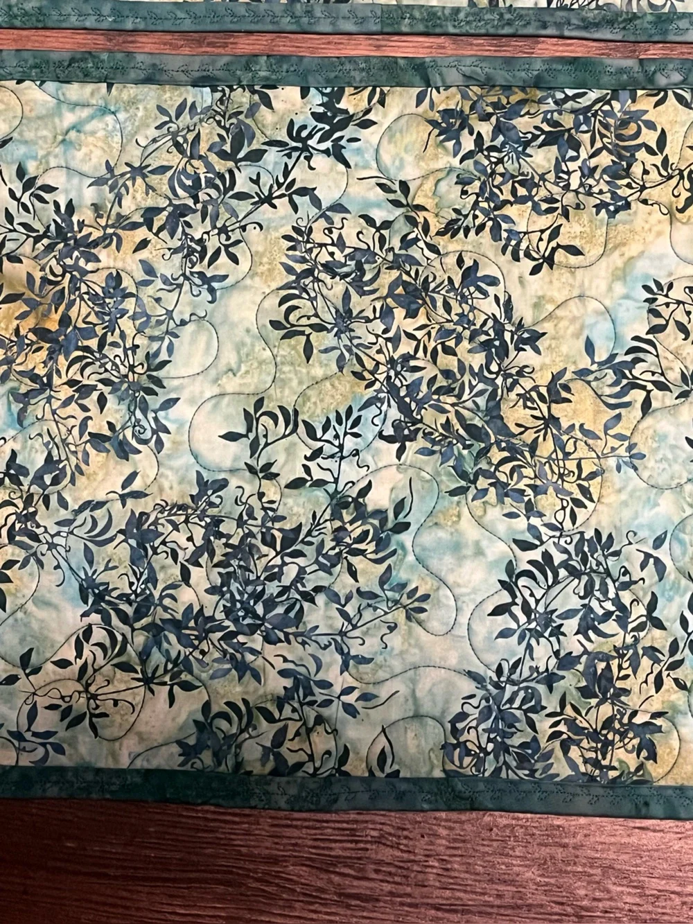 Set of 4 Quilted Placemats in Teal & Aqua Leaf Print